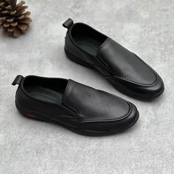 Jednoduché, originálne kožené pánske topánky ploché dno cowhide topánky Lefu topánky