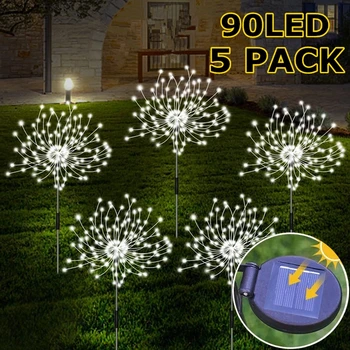 5 Pack 90LEDs Solárne LED Ohňostroj Rozprávkových Svetiel Outdoor Záhrada Dekor Trávnik, Chodník Svetlá pre Terasa Dvore Nový Rok Vianočný Dekor