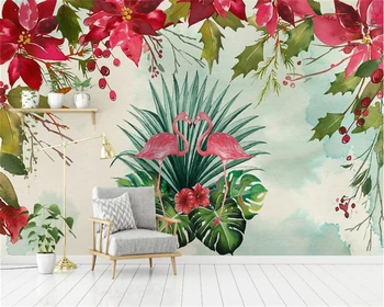 Beibehang Vlastnú tapetu Ručne ťahané tropické flamingo rastlín, Tv joj, Obývacia izba, spálňa pozadí nástenné maľby, 3d tapety