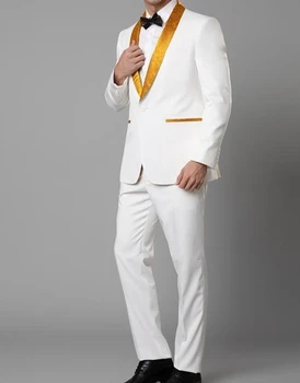 Nové Biele pánske 2 Kusy Vyhovovali Tuxedos Svadobné Obleky pre Mužov Britský Štýl Zákazku Sako Pánske Oblek (Sako+Nohavice))