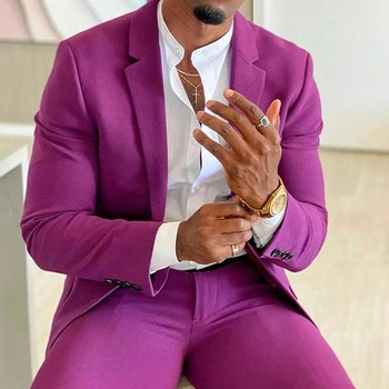 Purple Prom Muži Obleky pre Spevák Klub 2 kus Vlastné Svadobné Smoking Bežné Muž Módne Oblečenie Nastaviť Bunda s Nohavice Nový Príchod
