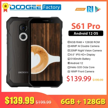 DOOGEE S61 Pro 6GB 128GB Smartphone 48MP Nočné Videnie Kamery Octa-Core Mobile Telefón 5180mAh 6.0 Palcový Android mobilné telefóny 12