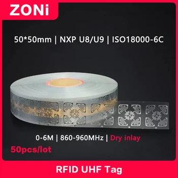 50PCS UHF RFID Suché Vložkou Tag 18000-6C 860-960MHz RFID UHF Nálepky, Štítok NXP U8/U9 Čip Elektronický štítok 915 MHz Vysokej Kvality