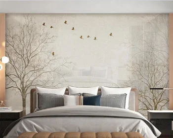 Vlastné tapetu nástenná maľba 3d Americký nostalgické štýl pobočky vták jeleň pozadí stene obývacej izby, spálne, dekorácie, maliarstvo, обои