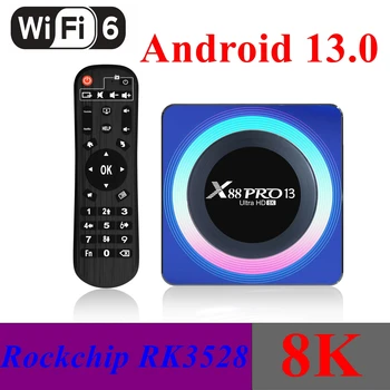 X88 Pro 13 Android 13.0 TV Box RK3528 Quad Core 2G/16 G 4G/32G 64 G 2.4 G 5G Dual WIFI 6 BT5.0 H. 265 8K UHD Smart Media Player