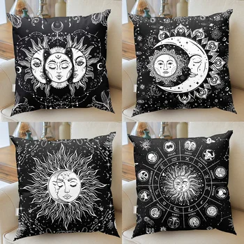 Mandala biela čierna slnka a mesiaca tlač série dekoratívne domov obliečka na vankúš štvorcový office dekorácie vankúš
