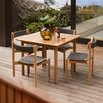 Nordic štýl teak stôl a stoličky vonkajšie nádvorie záhrada nepremokavé voľný čas stolička, dlhý stôl zmes