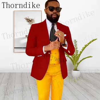 Thorndike Mužskej Módy Červené Sako Nohavice S Vestu Formálne Pánske Obleky Pre Slim Fit 3 Kus Vlastnej Svadby Ženích Tuxedo