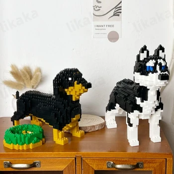 Zvieratá Stavebné Bloky Micro Pes Husky, Jazvečík Diamond Pet Model Bloky Roztomilé Hračky pre Chlapcov, Dievčatá Dospelých Narodeninám