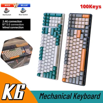 K6 Mechanické Klávesnice 100 Kľúče Keycaps Bezdrôtový RGB 5.0 BT 2.4 Ghz Káblové 3 Režimy Profil Bluetooth Herné Klávesnice Pc Gamer