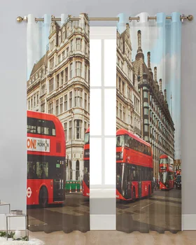 Londýn Budova Autobusovej Mesto Tylu Opony Dekoratívne Priesvitné Závesy pre Obývacej Izby, Spálne, Kuchyne Hotel Domov V Okne Panely