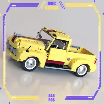 MOC stavebným Klasiky Žltá Pickup Truck Model Auta, Technológia Tehly DIY Montáž Vozidla Hračky, detské letné Dary