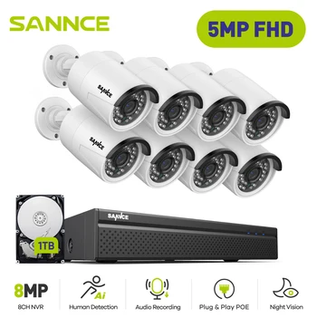 SANNCE H. 265+ 8CH 5MP POE kamerovým Systémom Kit 8PCS 5MP HD IP Kamera, Vonkajšie Nepremokavé CCTV kamerový NVR Nastaviť