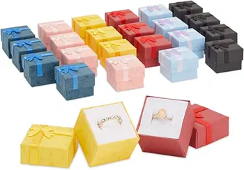 24 Počítať Krúžok Darček Box Set s Lukom na Výročia, Svadby, Narodeniny (6 Farieb, 1.6 x 1,2 v)