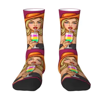 Zábavné Vytlačiť Fashion Pop Art Sexy Elegantné Lady Dievča Piť Ponožky pre Ženy, Mužov Úsek Leto Jeseň Zima Posádky Ponožky