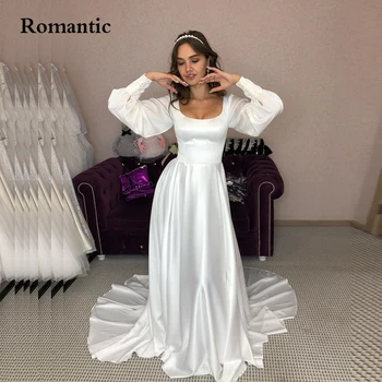 Romantický White Satin Soft Elegantné Večerné Šaty Prom Šaty Plné Rukávy Vestido De Festa Ženy Party Šaty 2022