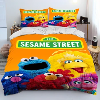 TV Sesame Street Roztomilý Kreslený Cumlík posteľná bielizeň Nastaviť,Perinu Posteľ Set Prikrývka Kryt obliečka na Vankúš,Kráľ Queen Size Posteľou Nastaviť deti