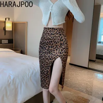 Harajpoo Ženy Sukne Módne Európskom Štýle Vintage Leopard Tlač 2023 Jar Leto Sexy Štíhla Split Hip Lady Sukne