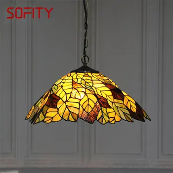 SOFITY Tiffany Sklenený Prívesok Lampa LED Tvorivé List Vzor Závesné Svetlo Dekor pre Domáce Jedáleň, Spálňa Hoteli