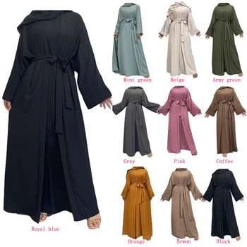 Moslimské Pre Ženy 2 Kus Módne Hodvábne Šaty S Pásom Dámy Plus Veľkosť Príležitostné Modlitby Župan Nastaviť