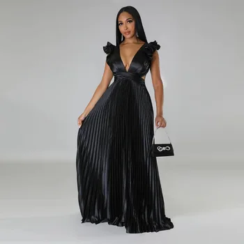 Felyn 2023 Elegantný Módny Dizajn Šaty Pevné Ruched Volánikmi tvaru bez Rukávov Sexy Celebrity Strany Maxi Šaty Vestidos
