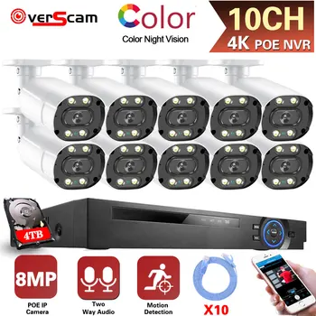 4K Ultra HD kamerovým Systémom POE NVR Auta 10CH Farebné Nočné Videnie CCTV kamerový Fotoaparát Kit 8MP IP Kamery Nastaviť XMEY