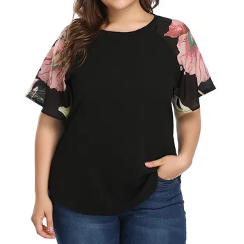 Plus Veľkosť Ženy Oblečenie Módne Topy Krátky Rukáv Príležitostné Voľné T-shirts pre Dámy O-krku Kvetinový Tlač Nadrozmerné T-shirts Top