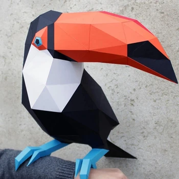3D Toucan Ručné Origami Zvierat Papier Model DIY Kreatívne Plavidlá, Deti Puzzle Vzdelávacie Hračka Obývacia Izba Domova Low Poly