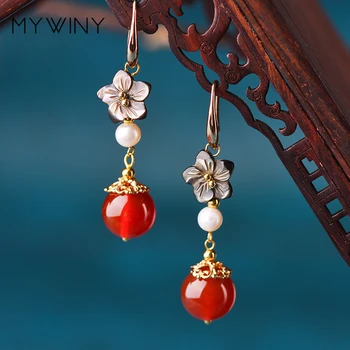 Jednoduché osobnosti kórejský šperky temperament lumbálna perly náušnice ,Nový, Originálny shell kvety módne náušnice