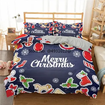 Luxusná posteľná bielizeň Sady Twin Plný Queen Size 3D Veselé Vianoce Perinu S obliečky na Vankúše Posteľ Nastaviť Krásne Obliečky