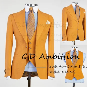 Orange Elegantný Muž Oblek Na Svadbu 2023 Najnovší Dizajn Formálne Večeru Smoking 3 Ks Slim Fit Kostým Homme Vrchol Klopě