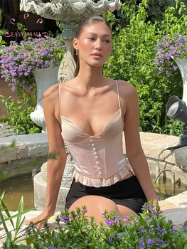 Easysmall Thai Sexy Podprsenka Rybie Kosti, Podväzkové Podprsenka francúzske Retro Rozstrapatené tvaru Vnútorná Vrstva Top Asymetrické Oka Oblečenie Nádrž