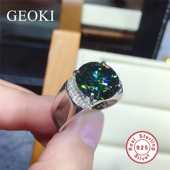 Geoki Mužov Nový Príchod Luxusné 925 Sterling Silver 6 Ct Perfektný Strih Prešiel Diamond Test Modrá Zelená Moissanite Krúžok Módne Šperky