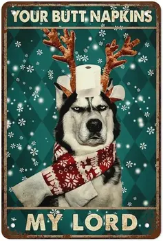 Zadok Obrúsky Môj Pán Pes Husky, Vianočný Plagát,Vtipné Vianočné Kúpeľňa Decor,Zábavné Psa Art Print,Psie Vianoce