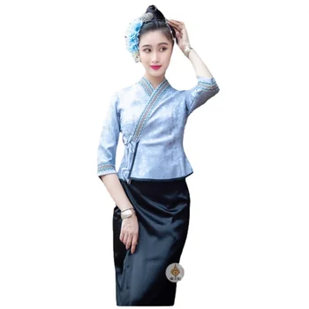 Thajsko Tradičné Oblečenie Žien Slim Fit Elegantné Dai Oblečenie Orientálna Juhovýchodnej Ázie Oblečenie Laos Myanmar Thai Šaty