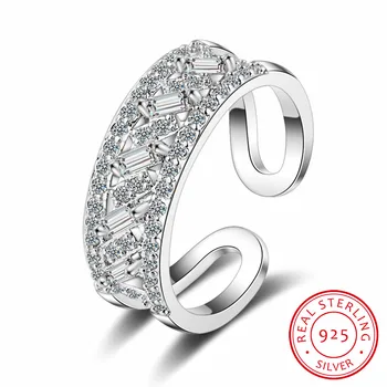 925 Sterling Silver Luxusné Zirconia Crystal Dvojvrstvové Prstene pre Ženy, Jemné Šperky, Módne Otvorte Nastaviteľné Prst Prsteň