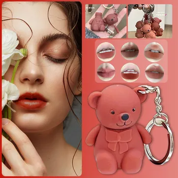 Keychain Dizajn Roztomilý Medveď Matné Pery Blato Rúž Velvet Lip Glaze Sexy Červená Lesk Na Pery Ženy Long Lasting Lip Tint Blato Kozmetika