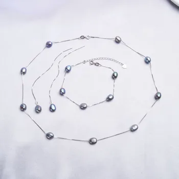 Prírodné Sladkovodné perly Šperky Sady 925 Sterling Silver Náhrdelník Náramok Náušnice pre Ženy