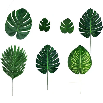 105PCS Tropické Palmových Listov Rastliny Umelé-105Pcs 7 Druhov Zelenej Listovej, Strana Stolové Dekorácie