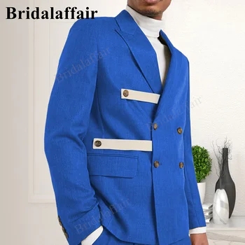 Bridalaffair Kráľovská Modrá Na Mieru Muži Oblek S Bielou Kapela Slim Fit 2 Kusy Formálne Elegantné Obchodné Groomsmen Svadobné Šaty