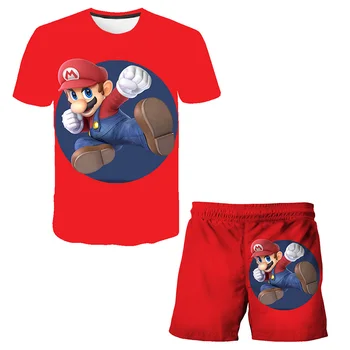 Super Mario Bros T-shirt Nastaviť detské Športové oblečenie Chlapčenské Oblečenie Chlapčenské tričko, Šortky Nastaviť Chlapčenské Detské T-shirt Nastaviť Letné Beach