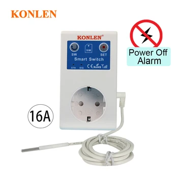 KONLEN 16A GSM Zásuvky SMS Energie Na Vypnutie Alarm Výstup Relé Smart Switch Diaľkové Ovládanie Inteligentný Snímač Teploty Regulátor