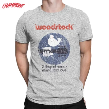 Muži T-Shirts Woodstock Vintage Čistá Bavlna Tričká Krátky Rukáv, Pokoj, Láska, Hudba, T Košele Crewneck Oblečenie Veľká Veľkosť