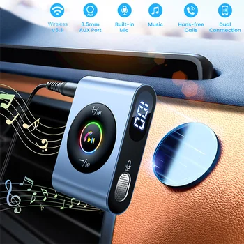 Bluetooth 5.3 Auto Adaptér Magnetický Bezdrôtový Audio Prijímač, Vysielač, MP3 Prehrávač, LED Digitálny Displej 3.5 mm AUX Handfree Hovor