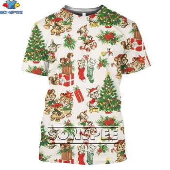 SONSPEE Klasické Manželstvo Vianočné T-shirt 3D Muži Ženy Móda Santa Claus Tričko Hustý Vzor Vianočný Darček Krátky Rukáv Topy