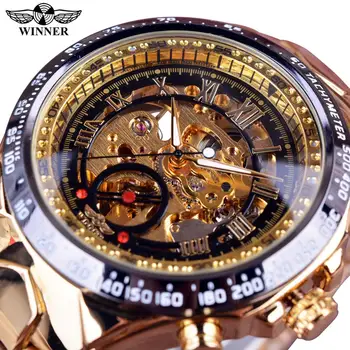 Reloj con diseño deportivo para hombre, reloj masculino de pulsera de lujo, mecánico y esfera dorada, esqueleto automático2023