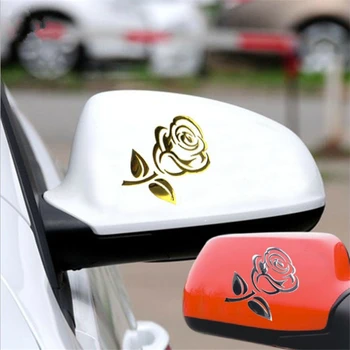 Móda 3D Stereo Rose Auto Spätné Zrkadlo Nálepky Gold Silver Rose Vzor Nálepky Auto Styling Obtlačky Dekorácie