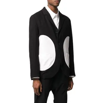 Patchwork Muži Obleky Mužov Vyhovuje Pravidelné Priľnavosť 2 Ks Čierne Sako S Bielou Bodkou Módne Ležérne pánske Oblečenie Nastaviť Jedinečný Dizajn