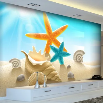 beibehang Veľké Vlastnú Tapetu Moderné Beach Fashion Pláži Hviezdice Shell 3D Obývacia Izba, Spálňa, TV Pozadie