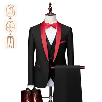 Ženích Vyhovovali Mužov Tri-kus Slim-fit Smoking Svadobné Šaty, Business Bežné Pekný Oblek pre Mužov